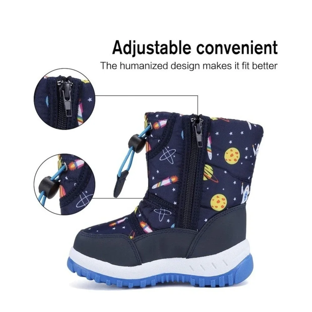 Boys Winter Snow Boots Faux Fur Lined Warm Mid Calf Outdoor Ski Boots